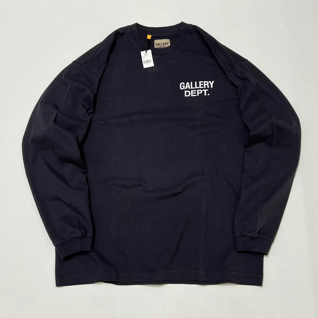 GALLERY DEPT. SOUVENIR L/S TEE Black Basic English Logo Long Sleeves Washed Black S-XL Heavy Washed Vintage Cylindrical Seamless Linen Cotton Fabric